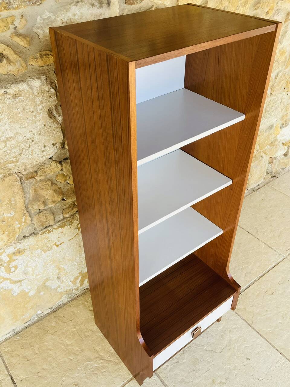 Vintage teak storage unit with shelves and drawer circa 1970s