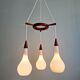 Scandinavian teak and frosted white glass chandelier, 1960.
