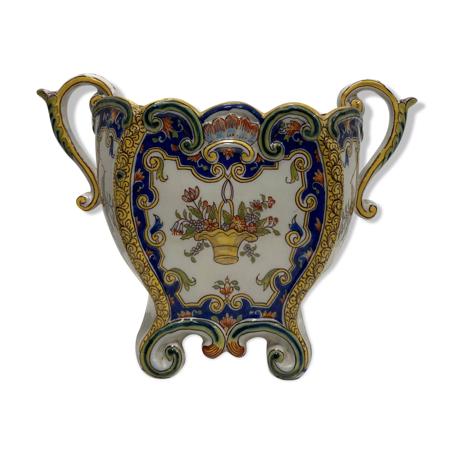 Vase Mural Ancien En Faïence - Poche Bouquetière - Style Français/russ - Occasion