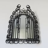 Opening mirror, shuttered, in black wrought iron, Vallauris 50s 60s