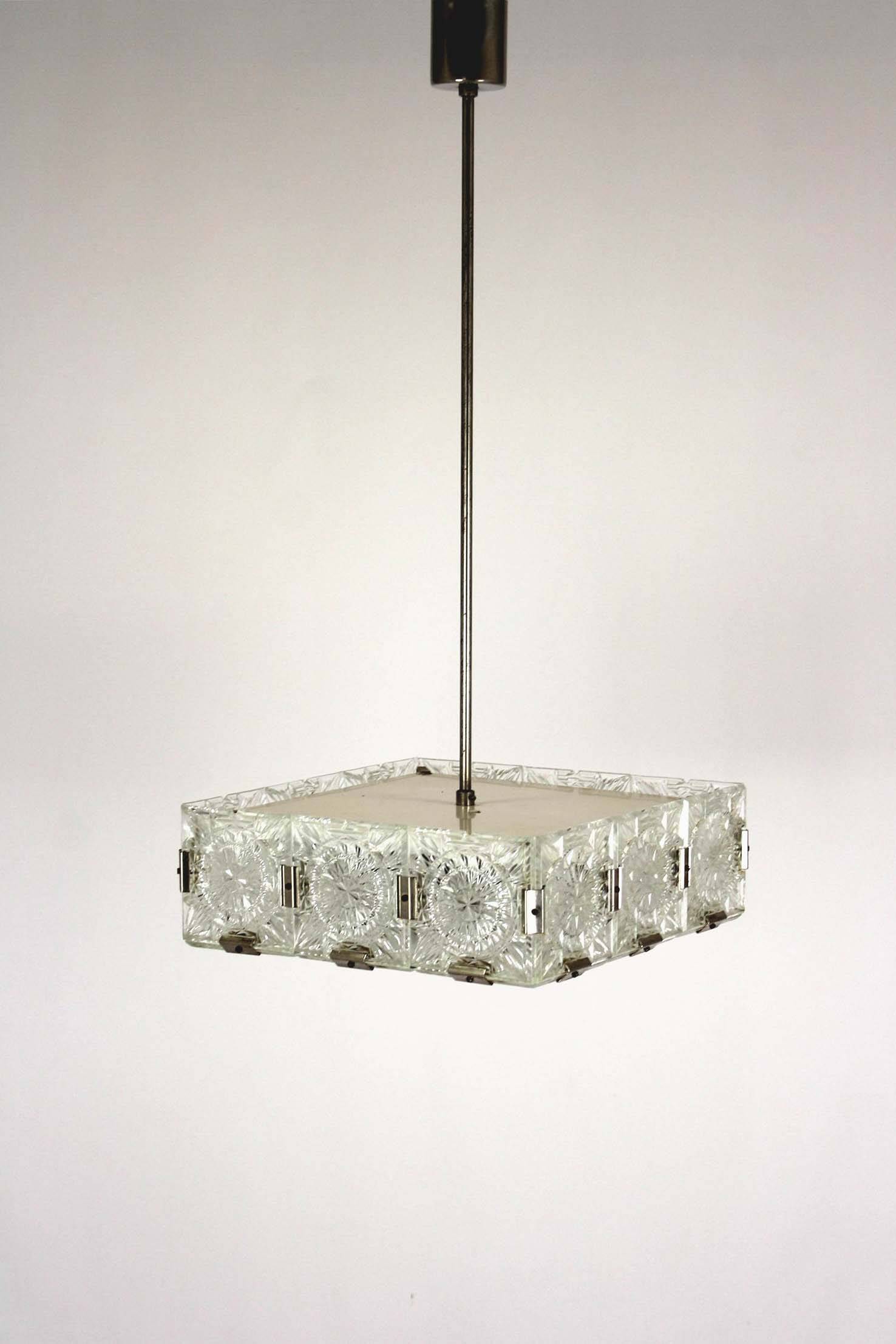 Vintage Sculptural Glass Pendant Lamp by Kamenický Šenov, 1970s