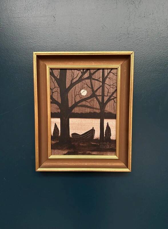 Mid-century oil on canvas “Moonlight” by Lennart Helgesson vintage 37x45cm