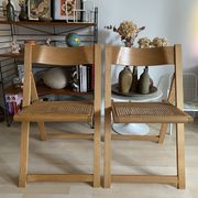 Duo of Italian chairs wood and cannage of the 60s