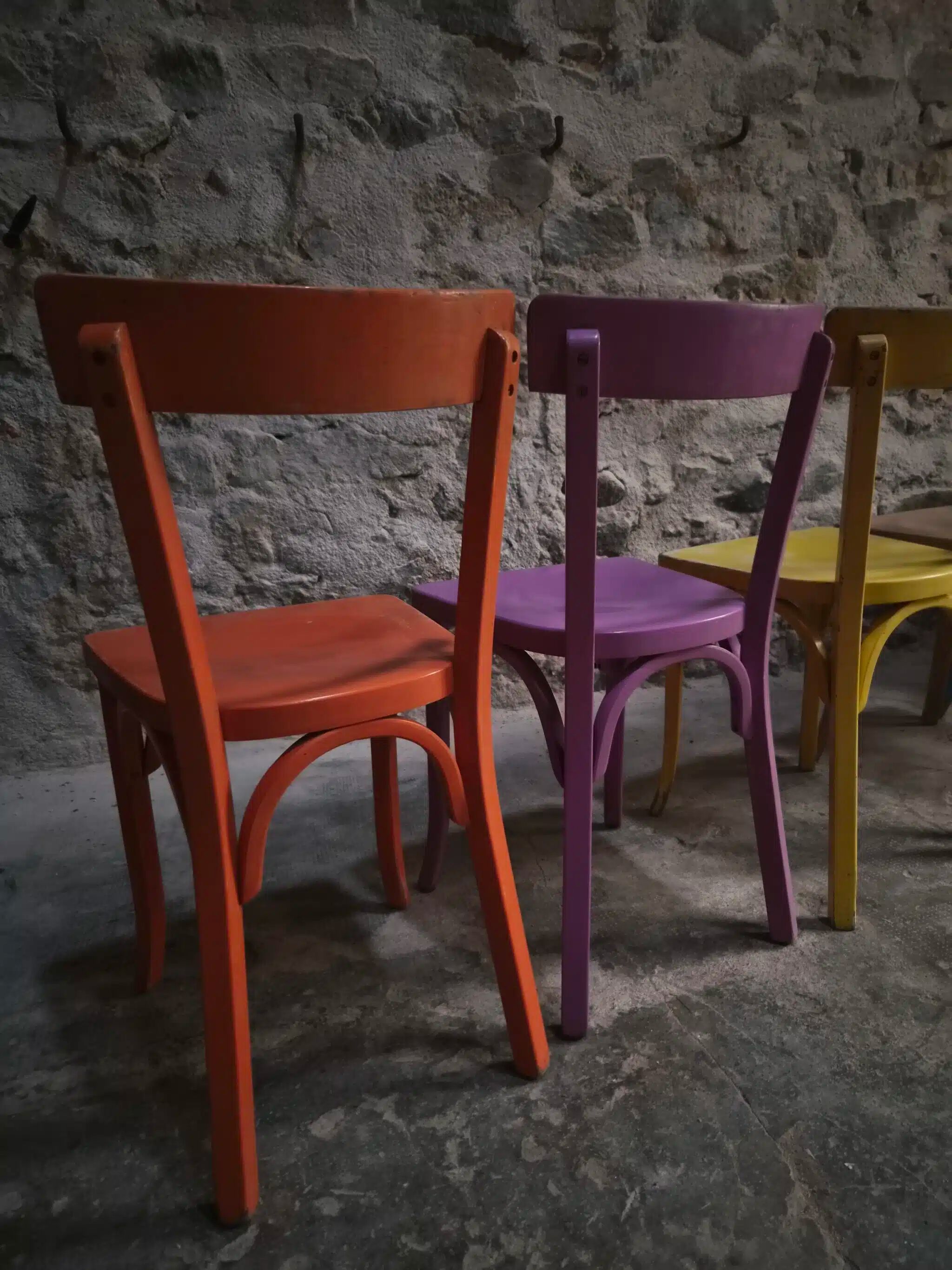 Chaises bistrot françaises Baumann en couleurs variées, lot de 6, années 1950