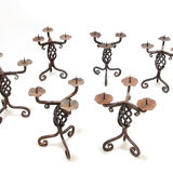 Vintage brutalist hand forged iron candle holder