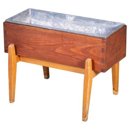 Danish Teak and Beech Planter with Zinc Liner, 1950s