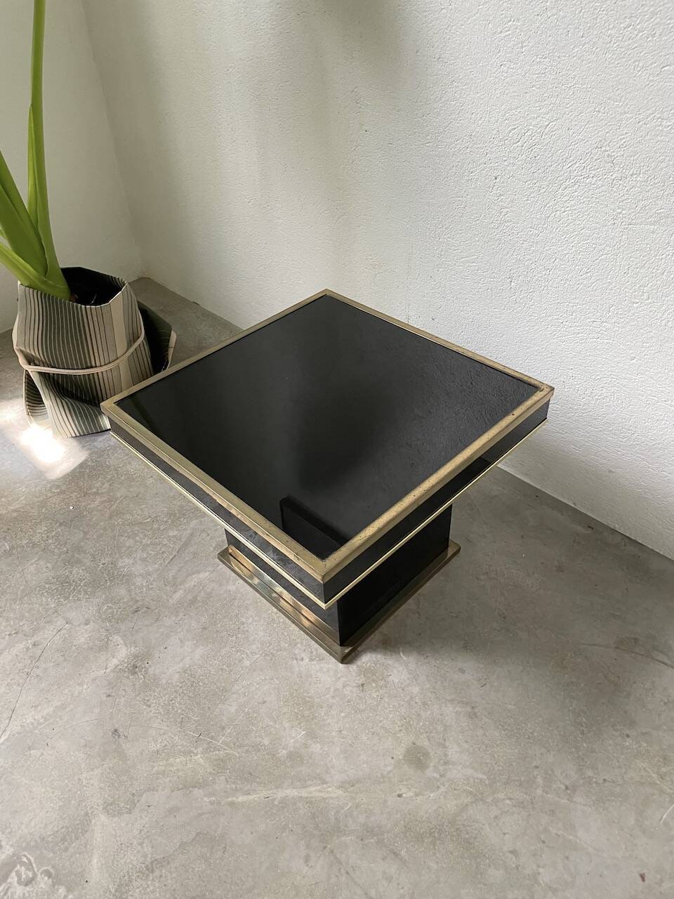 Black lacquer and brass console coffee table