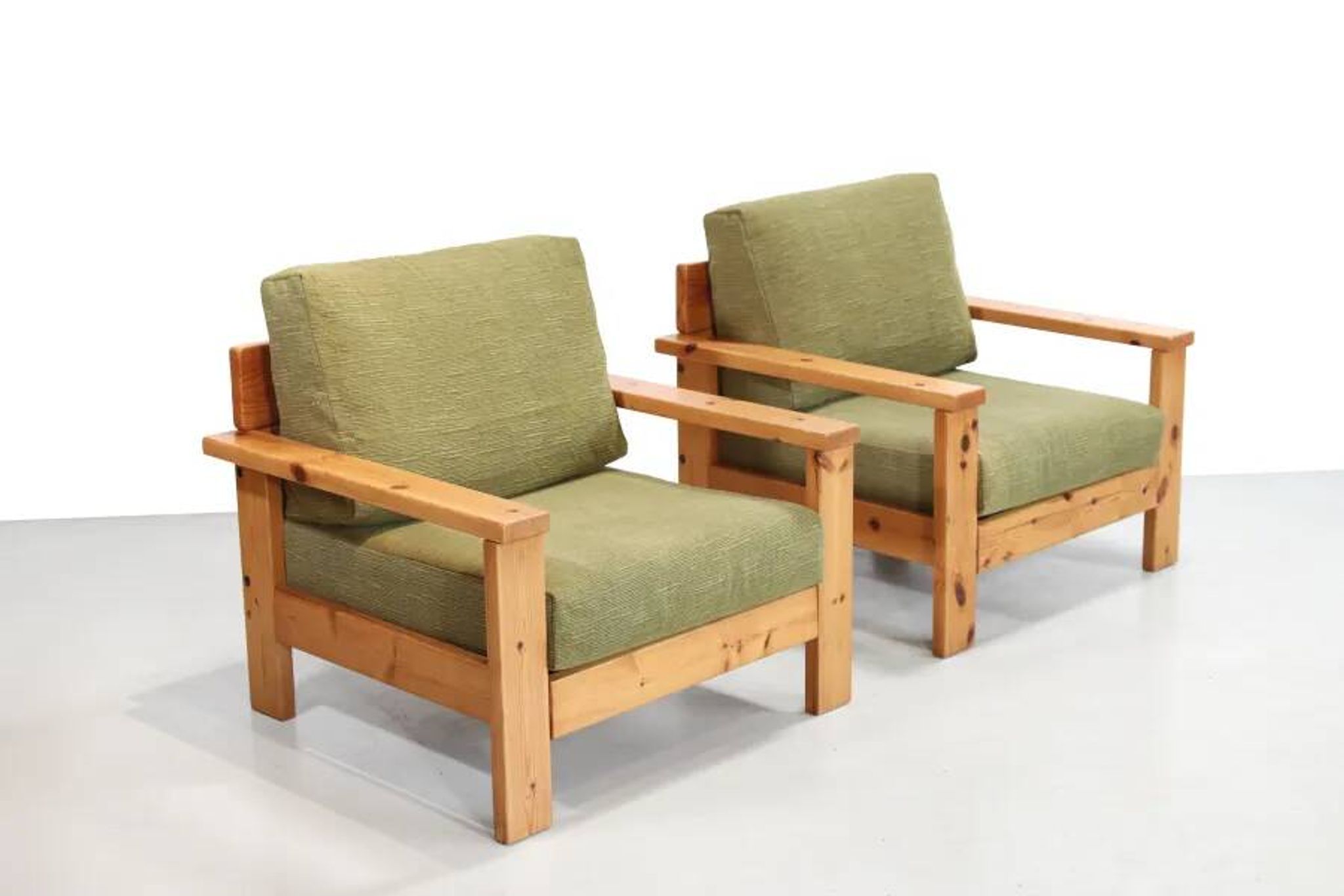 Set of two Italian pine design armchairs from the 1970s