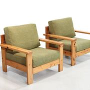 Set of two Italian pine design armchairs from the 1970s