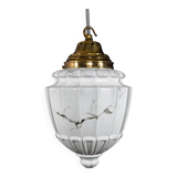 1930s Neoclassical British Opaline Glass & Brass Ceiling Pendant Lamp