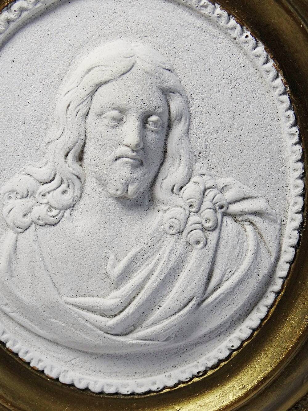 Religious wall medallion Christ plaster antique 19th century Louis XVI style 19th century