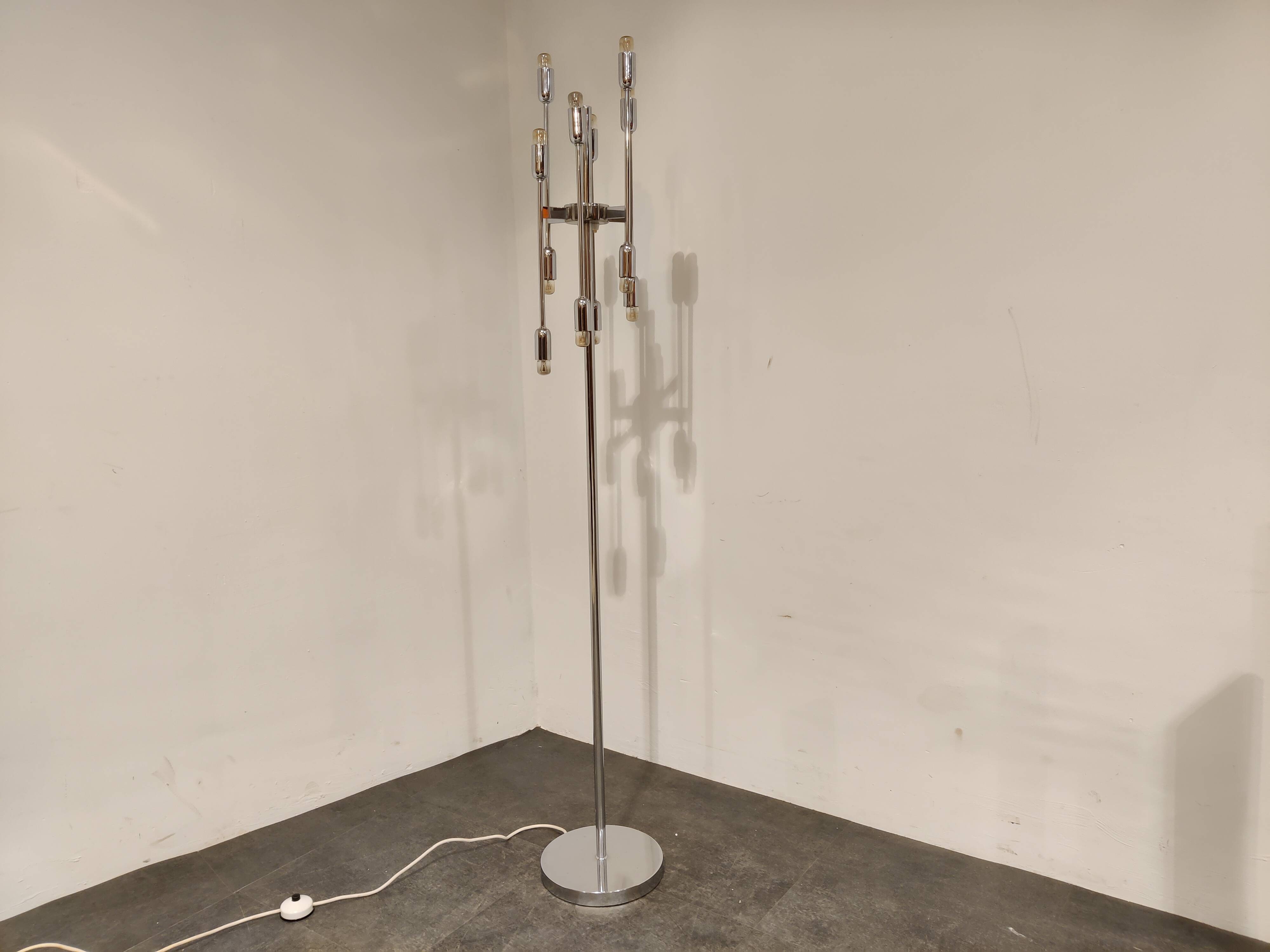 Vintage chrome 12 light floor lamp, 1970s