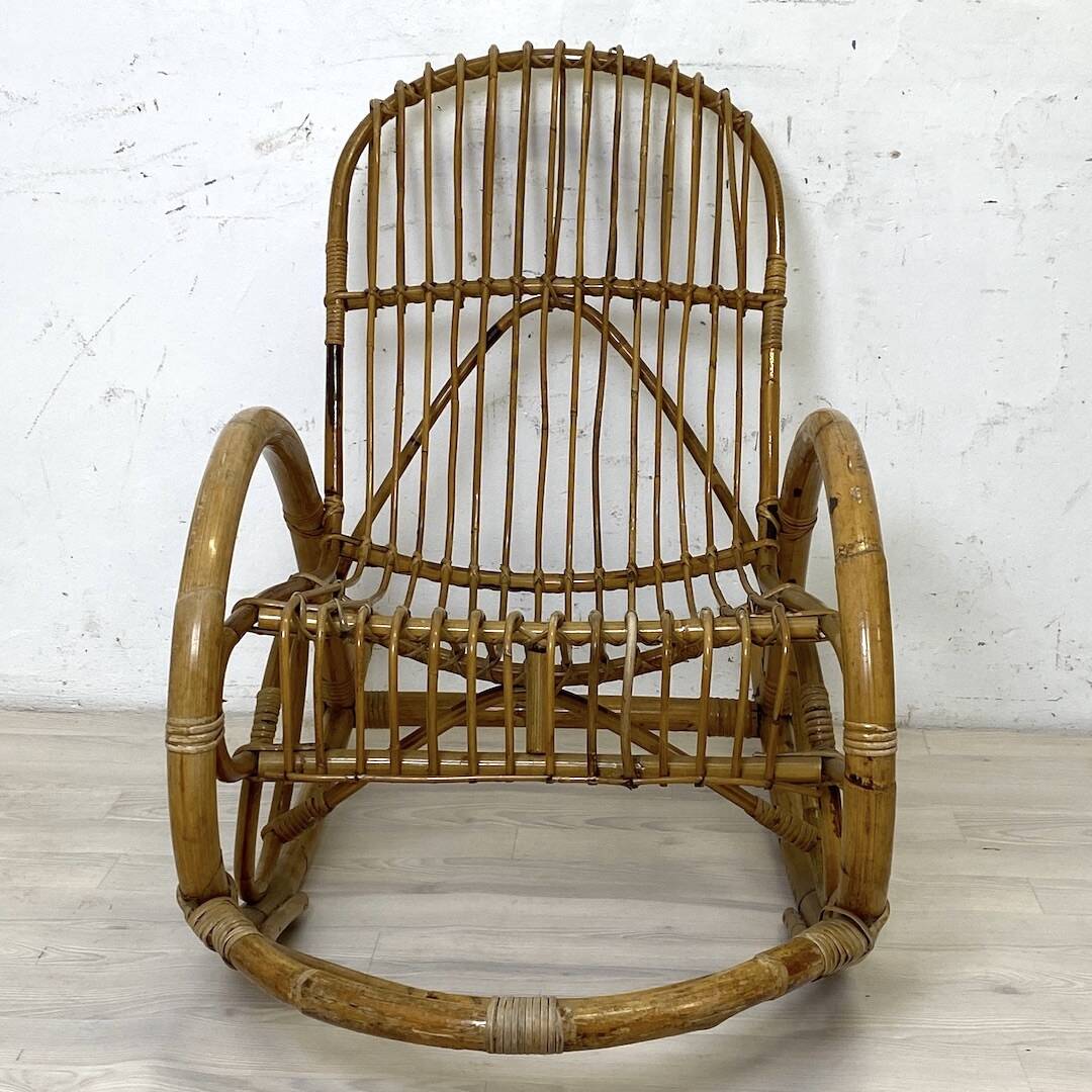 Vintage 1960s rattan rocking chair