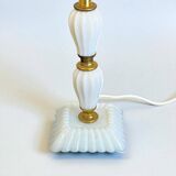 White opaline glass boudoir Art Deco lamp with tulip pleated glass shade