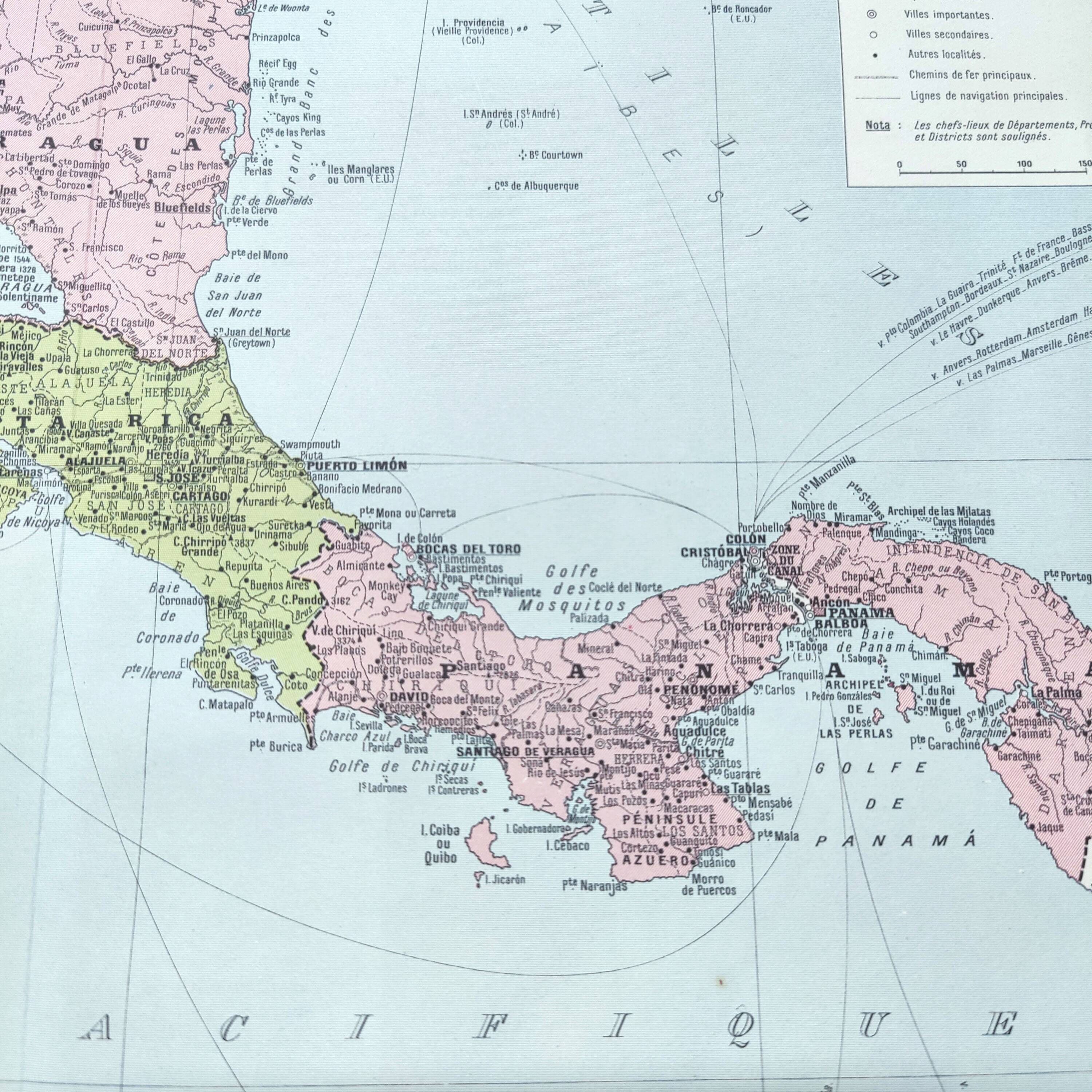 Vintage Central America map from 1950