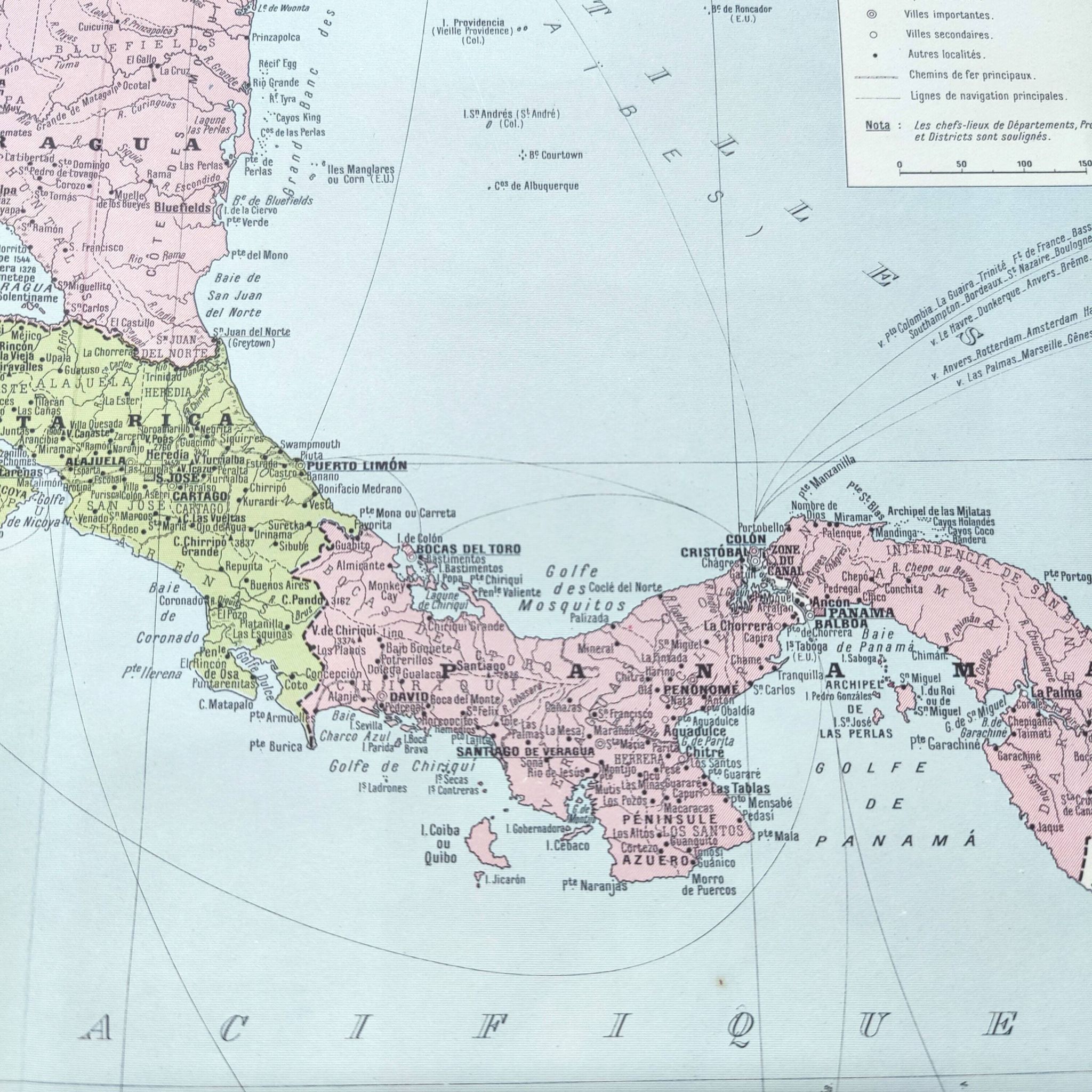 Carte Amérique Centrale vintage de 1950
