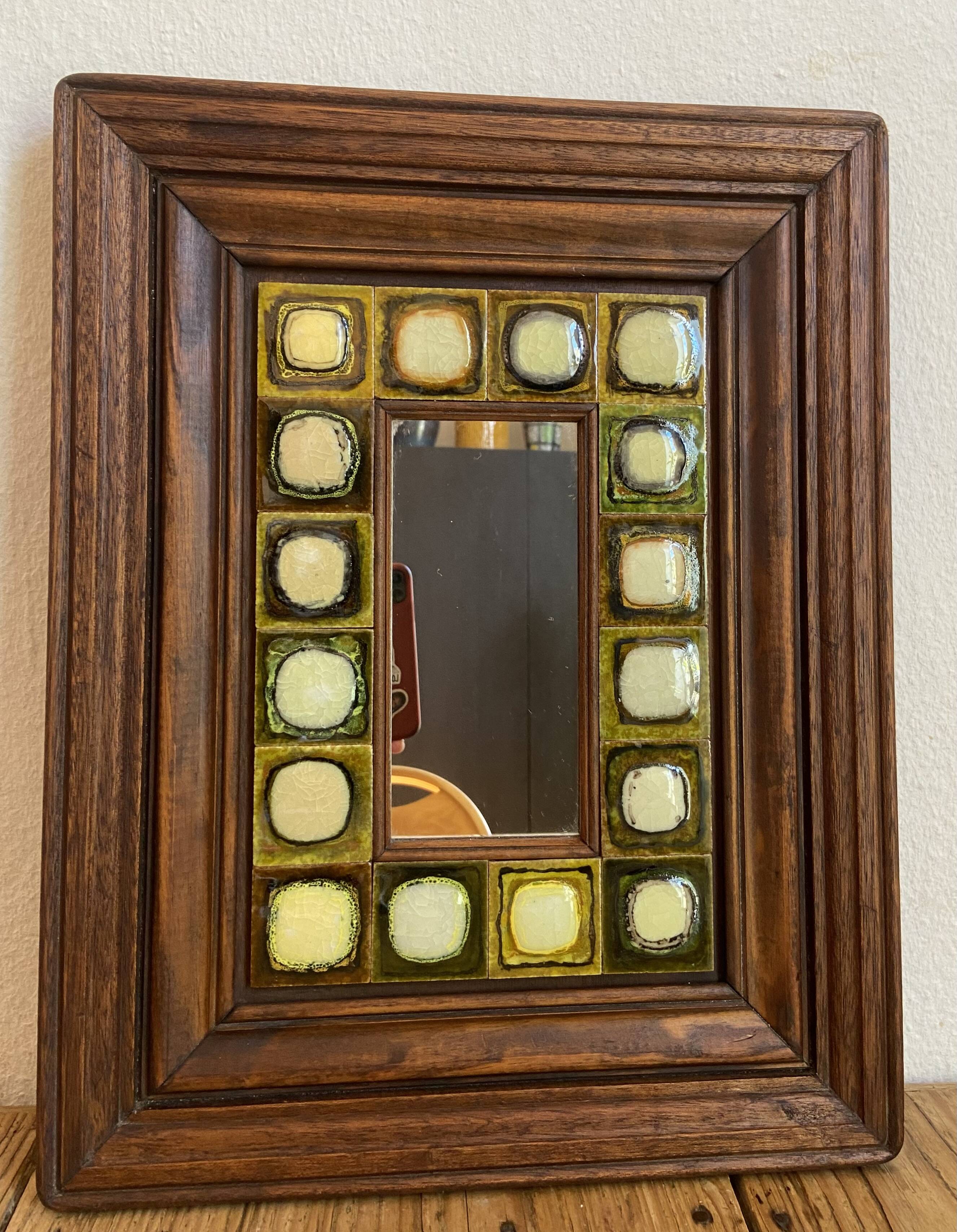 Ceramic and wood mirror from the 80s.