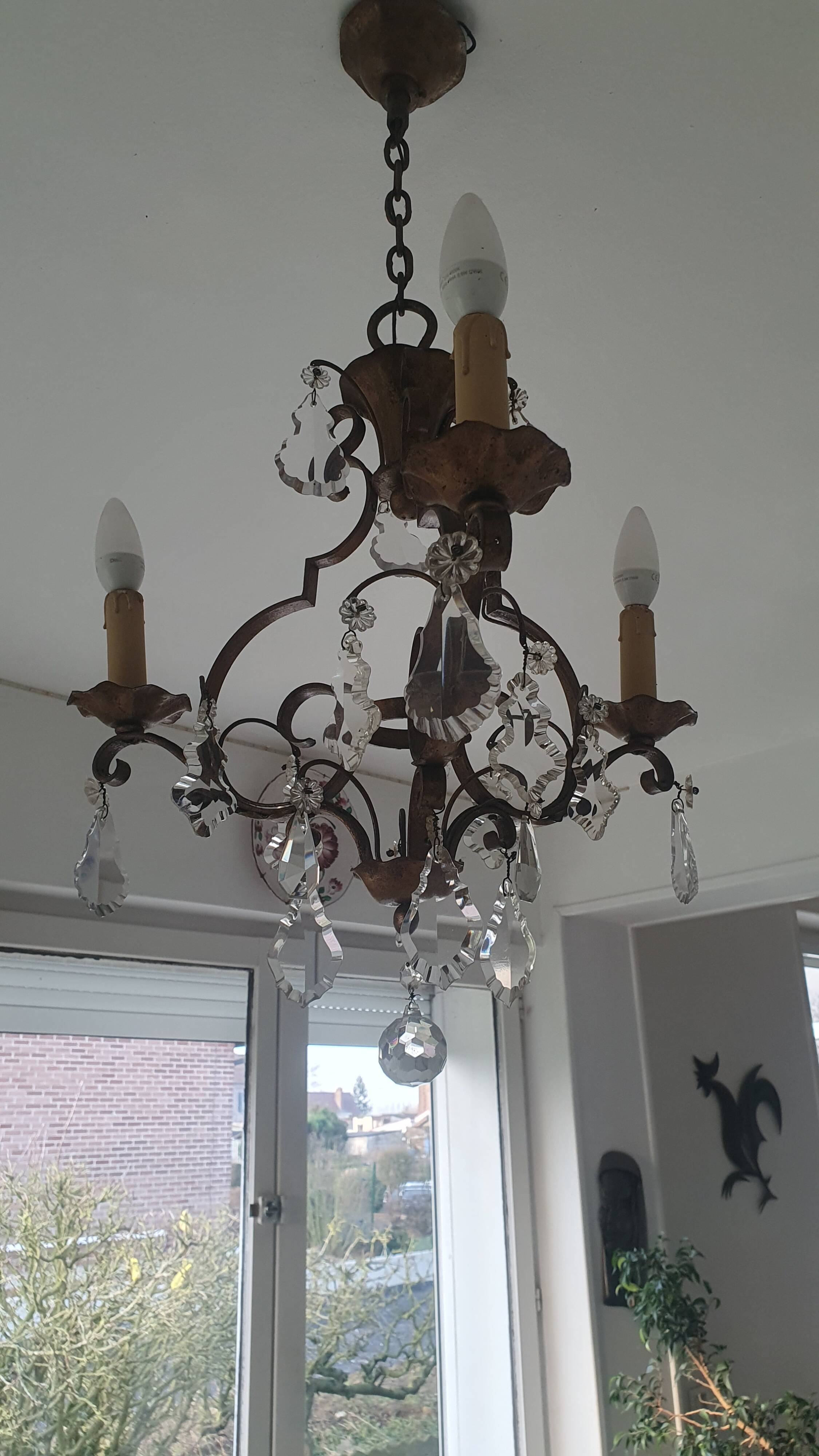 Bronze chandelier with crystal pendants