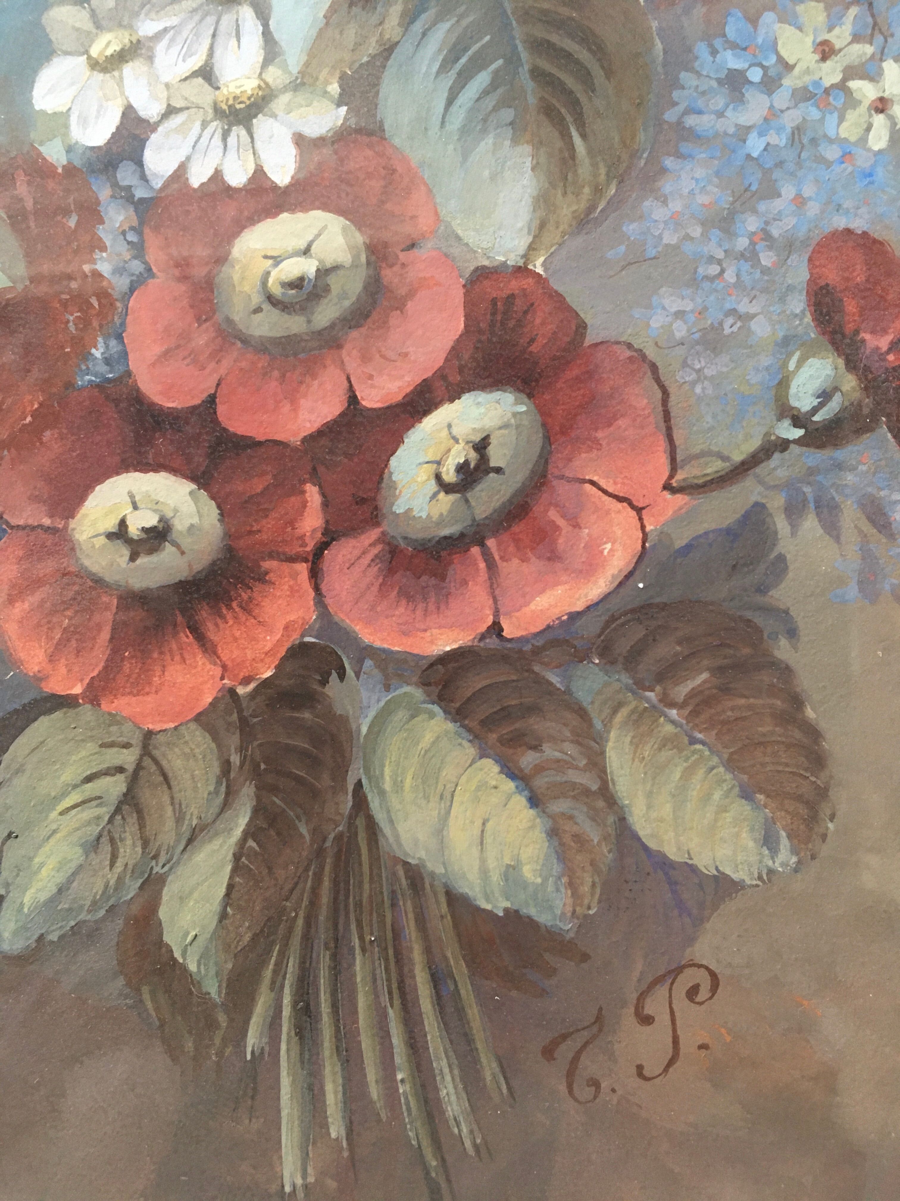 19th-century Gouaches Flower bouquets