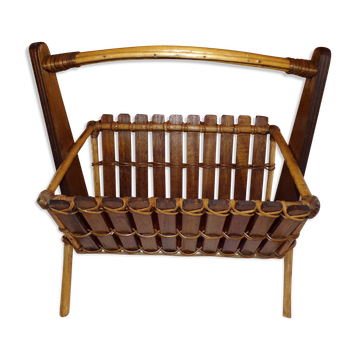 Rattan and wood magazine holder