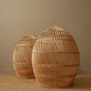 Suspension in vintage woven natural rattan wicker, handcrafted, handmade bohemian style