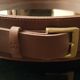 Handmade J. Adnet style mirror in brown vegetable-tanned leather, ø 58 cm