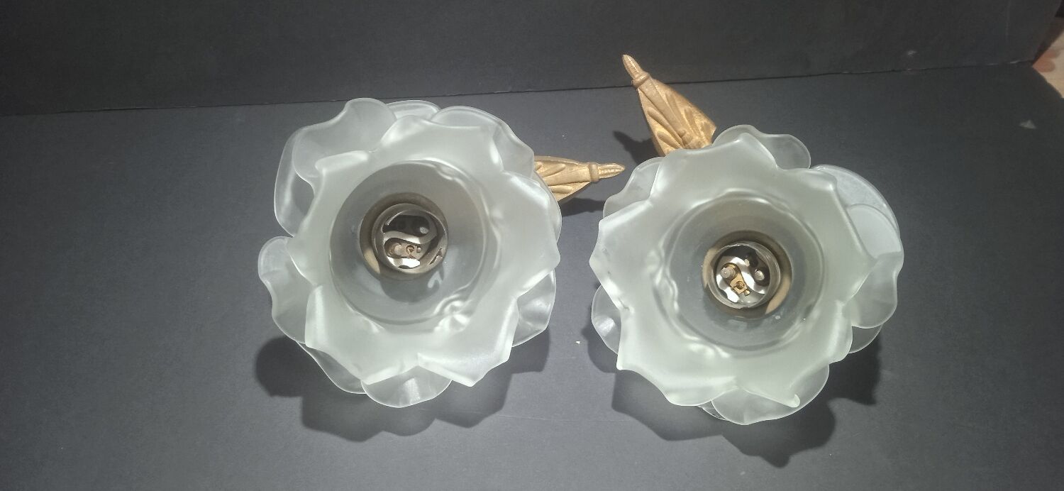 Vintage glass flower wall lamps