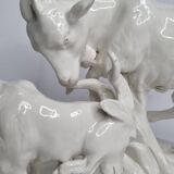 Saxon porcelain group, two fighting goats, signed Röhle, 1900