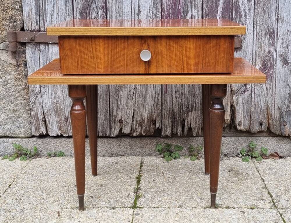 Small varnished wood nightstand, 1950s.