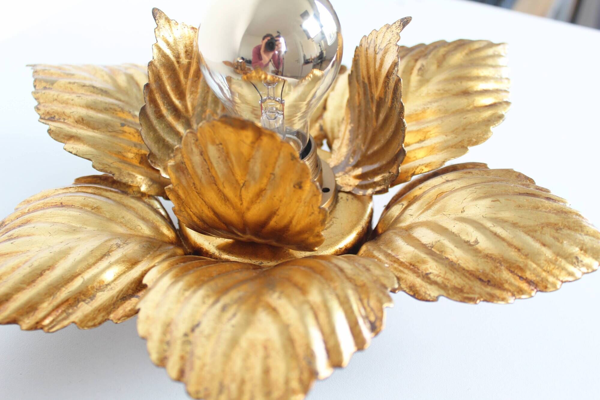 Set of two Italian Florentine gilt wall lamps by Masca Italia
