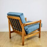 Wooden vintage armchair brown sea blue design by Z. Bączyk - light wood