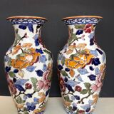 Pair of large Vase in Gien earthen earthen pattern Peonies