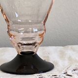 8 pink art deco wine or water glasses with black stem