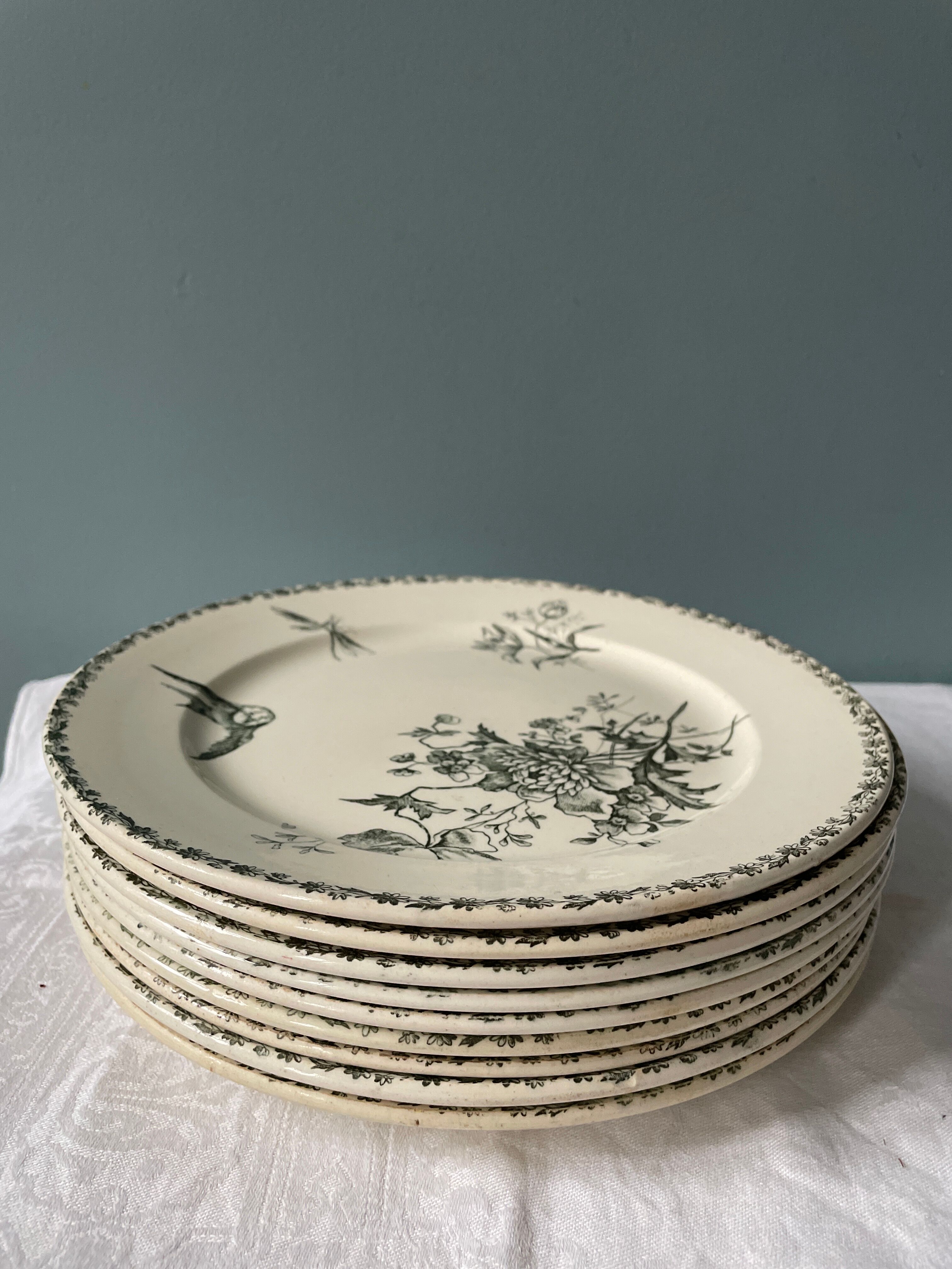 Set of 9 flat plates Terre de Fer XIXth Grand Dépôt E.Bourgeois