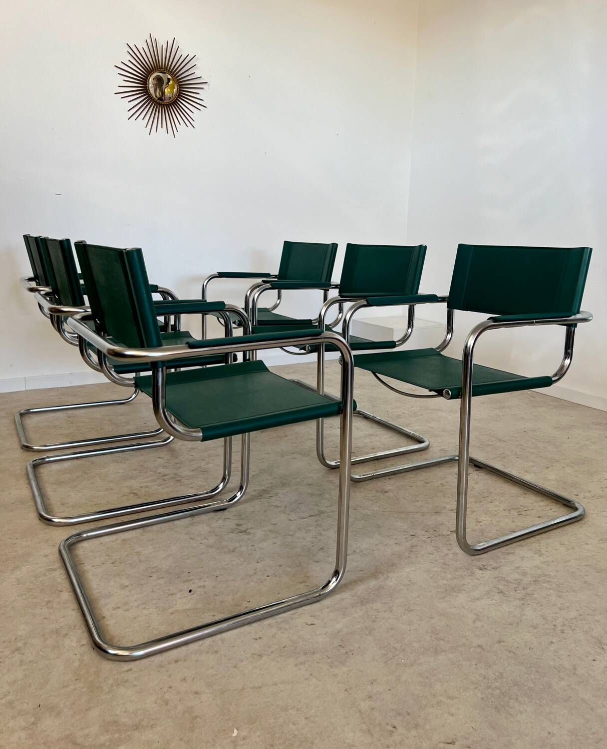 Set of 6 tubular chairs Bauhaus style design 80s/90s green