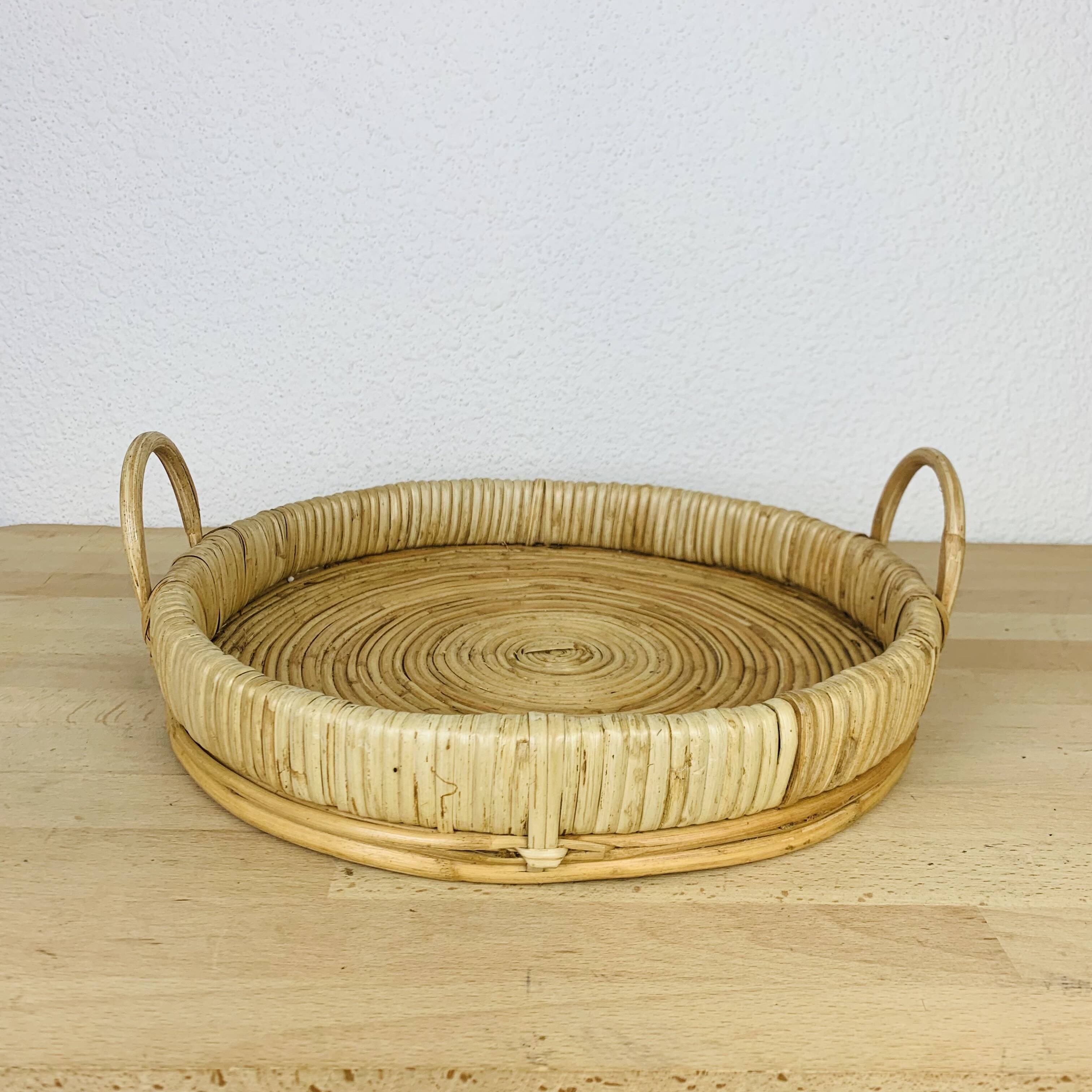 Vintage rattan serving tray, 1960s