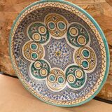 Ancien Plat Service Couscous Faïence Polychrome Maroc XIXÈME #B085
