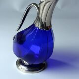 Silver plated metal and glass wine decanter in the shape of a duck, vintage from the 70s