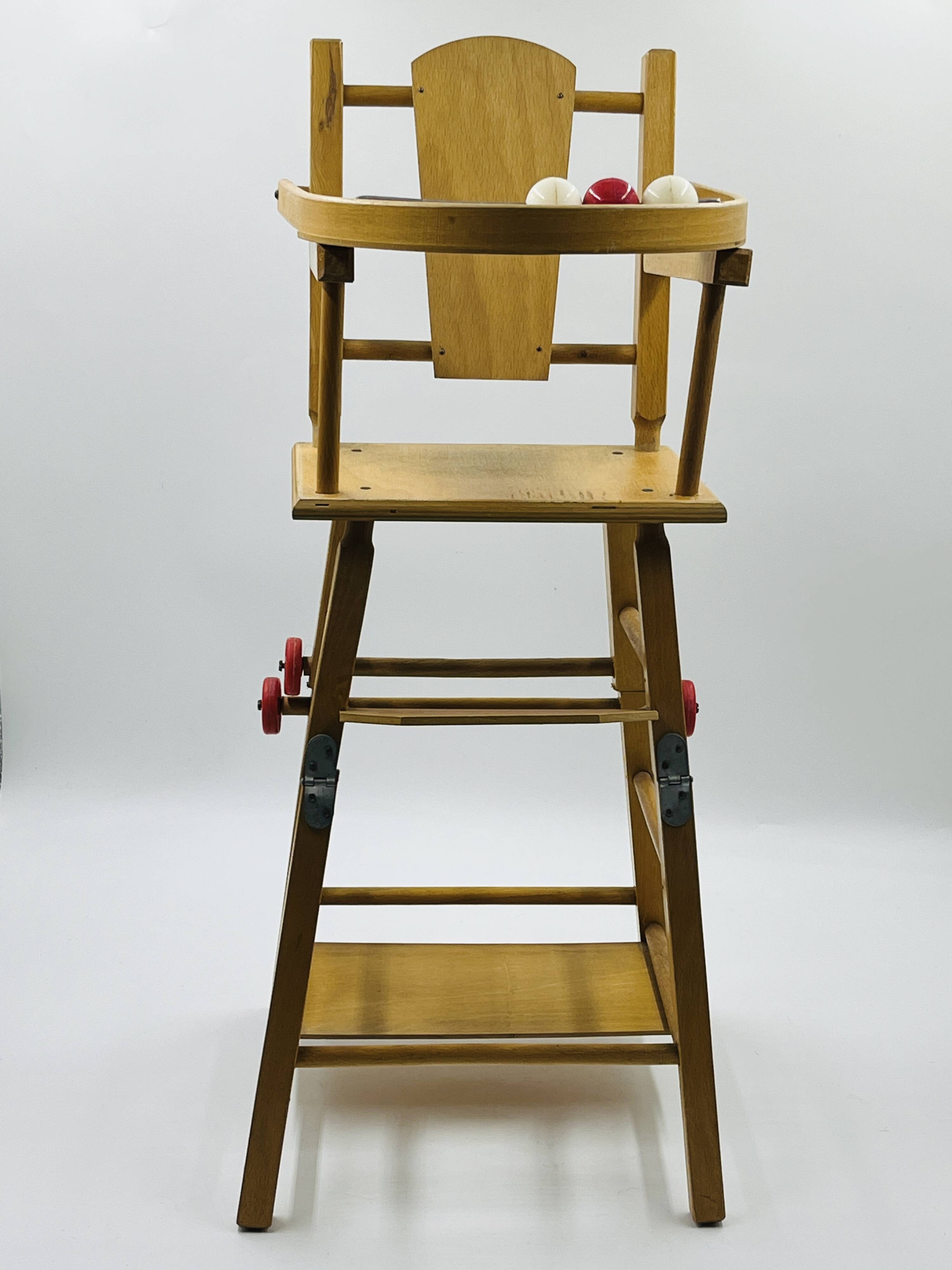 Vintage wooden doll high chair convertible into a walker
