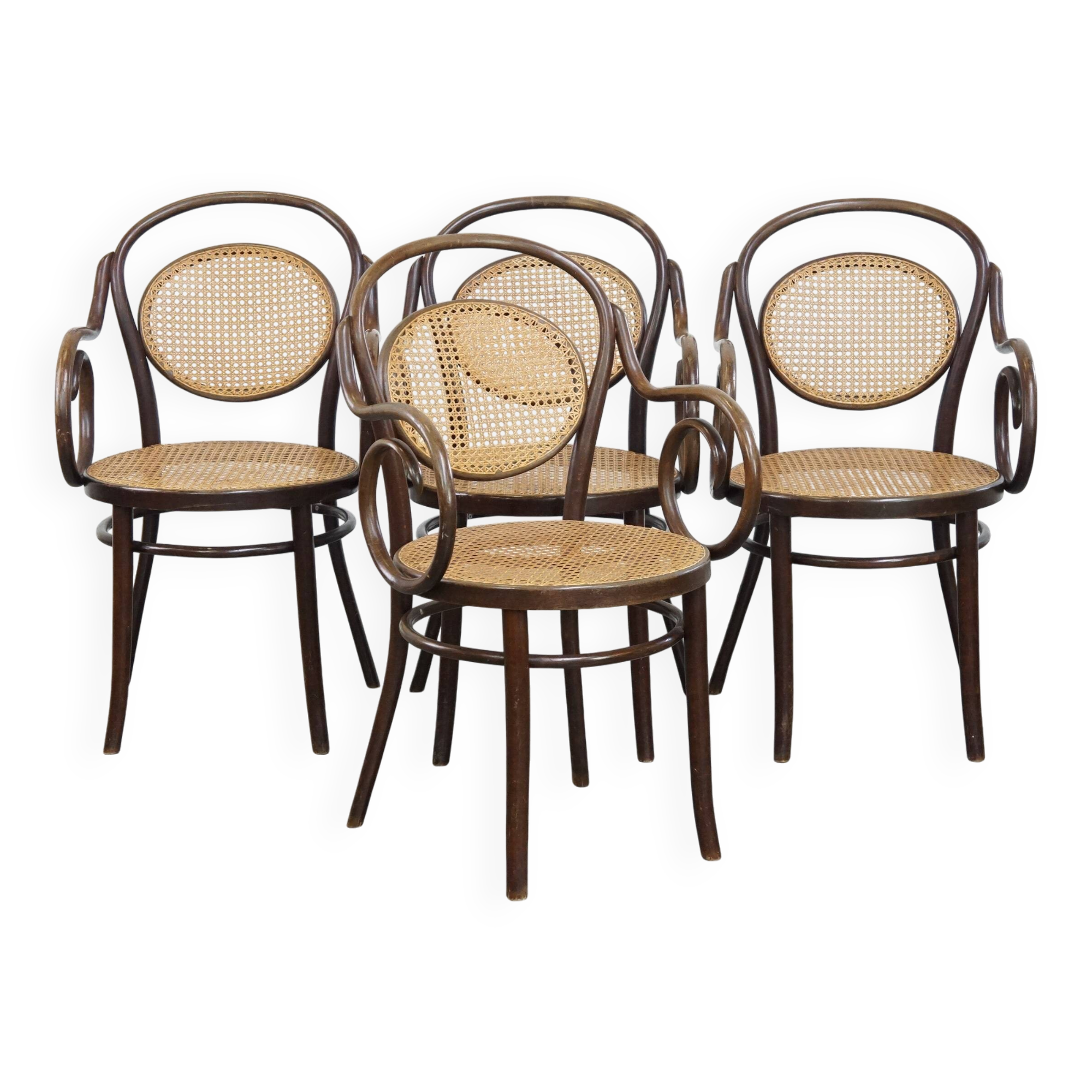 Very elegant, characterful, and graceful set of 4 Art Nouveau design bistro chairs