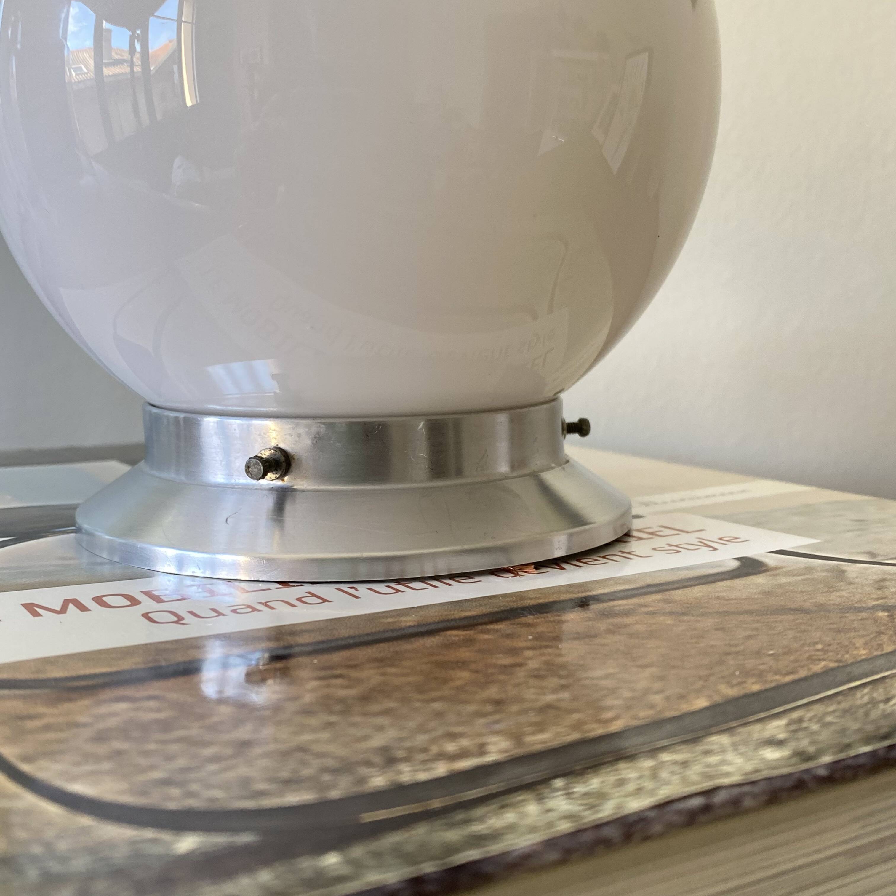 Ceiling light or wall light with white opal glass globe, 15 cm, aluminium rose.