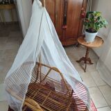 Magnificent vintage rattan cradle