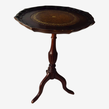 Table ronde d’appoint en acajou et cuir vintage