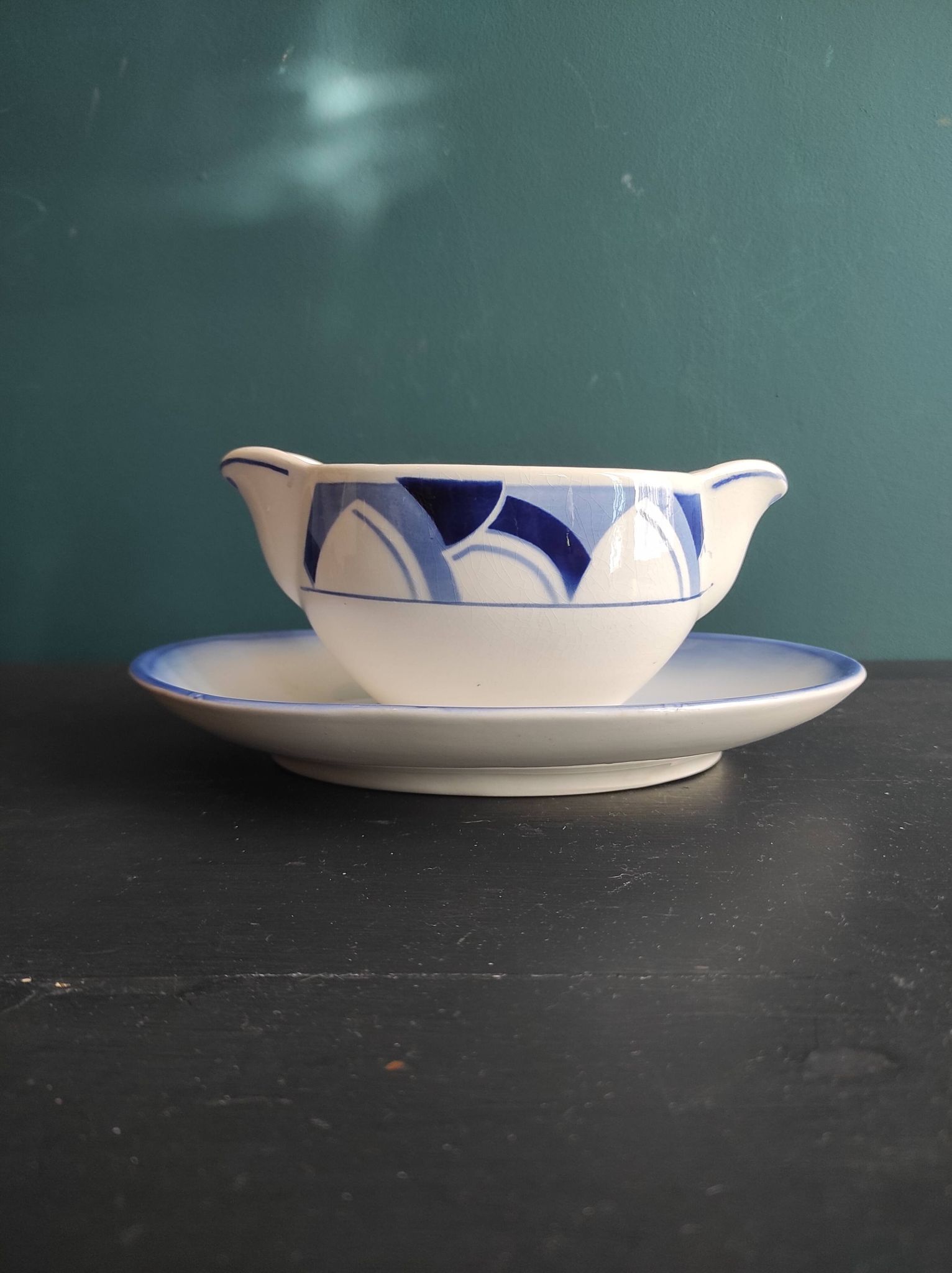 French vintage sauce boat, Digoin Sarreguemines