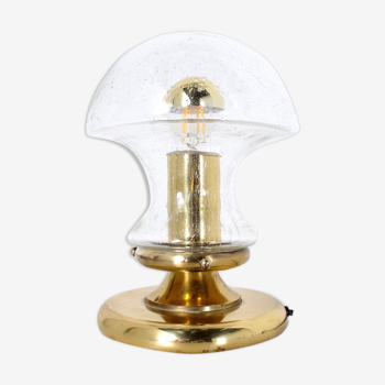 Blown glass mushroom lamp and brass