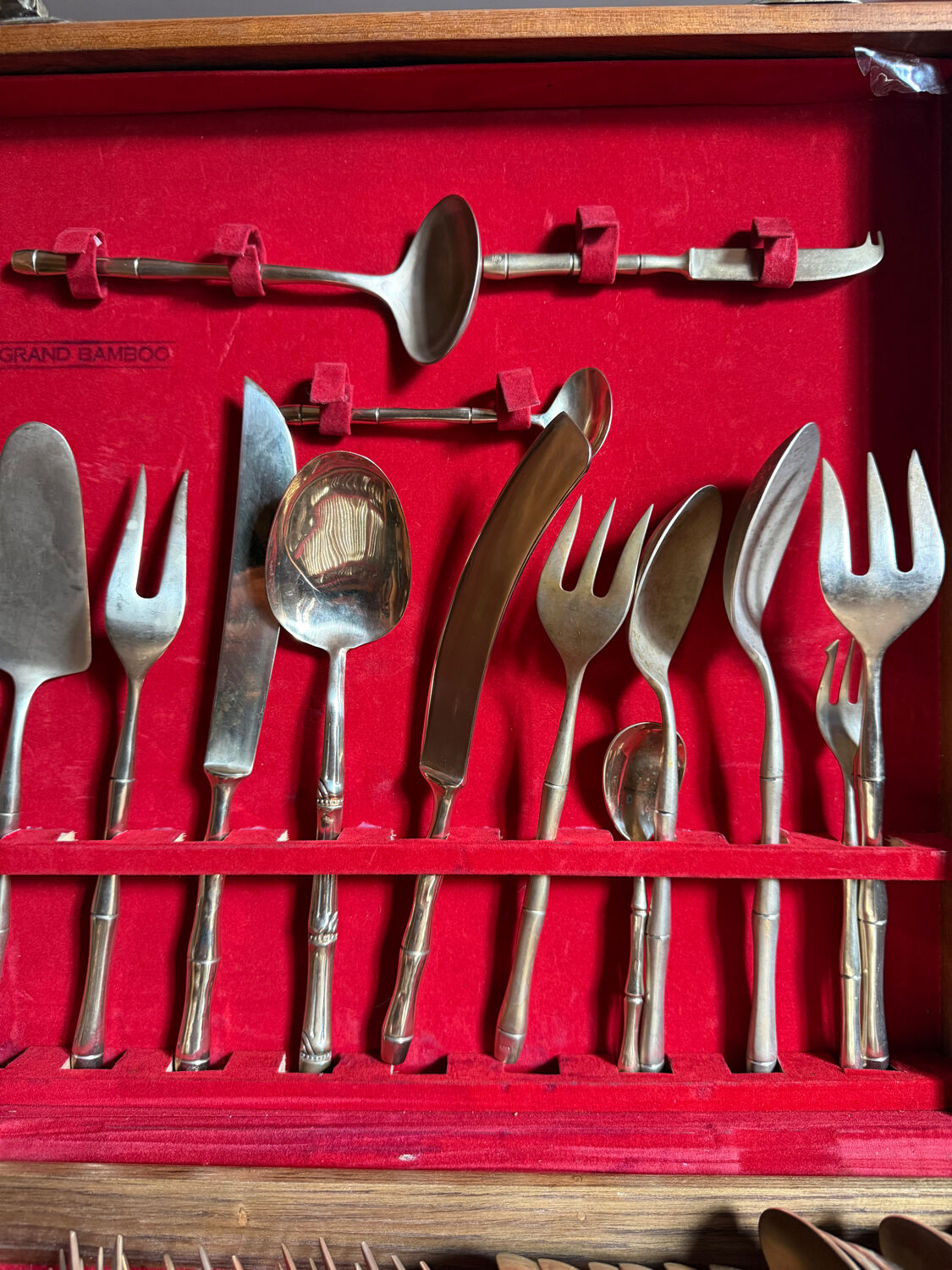 1960s bamboo brass cutlery set