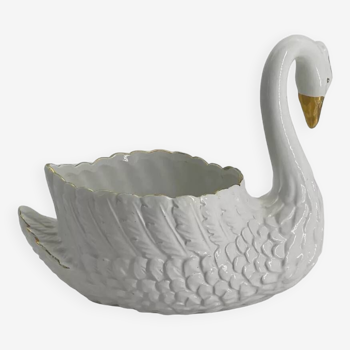 Vintage swan pot holder in white and gold ceramic