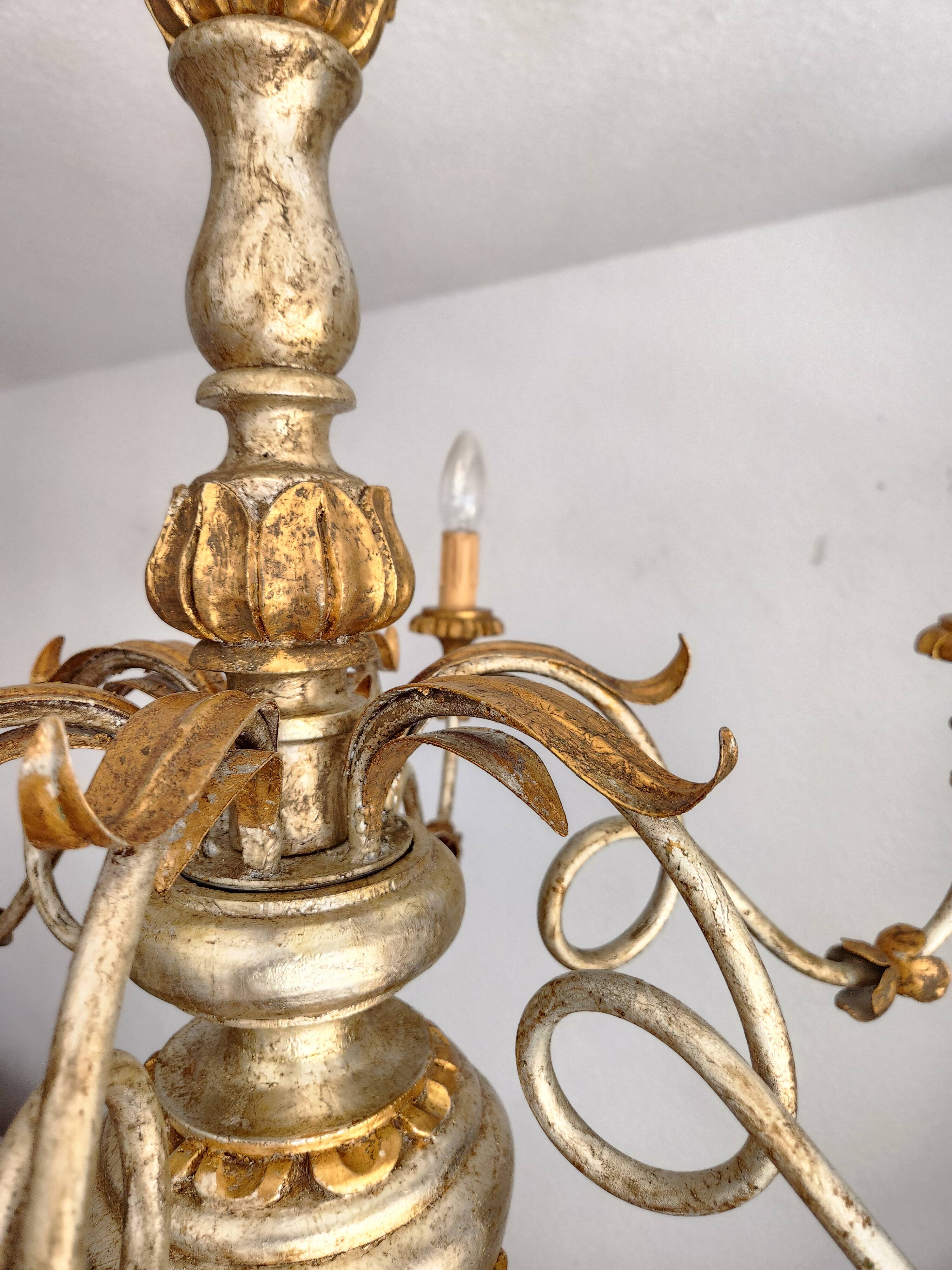 Antique gilded silver chandelier Florentine Rococo Louis XV Italy