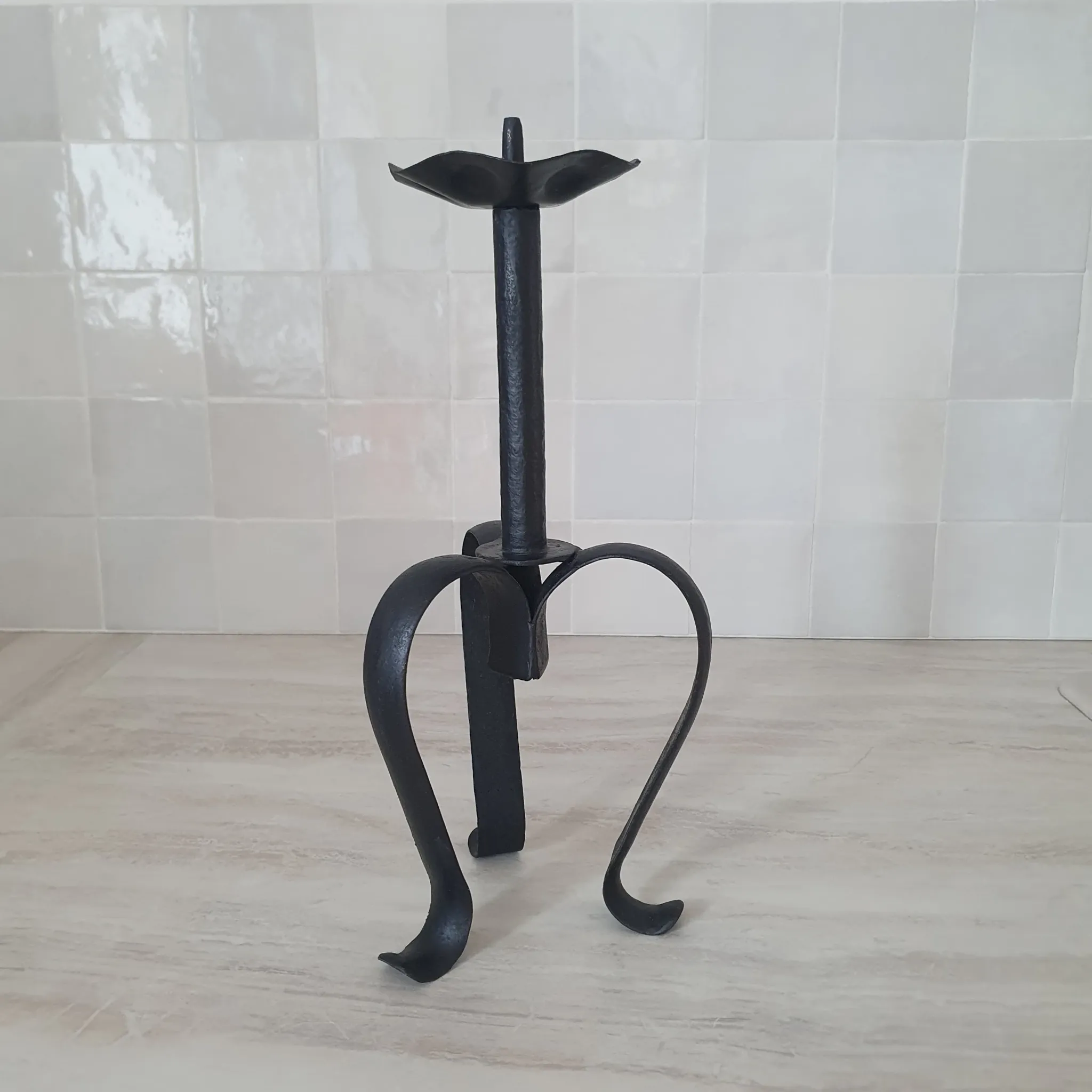 Large metal candlestick in Brutalist style