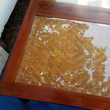 Walnut and rattan coffee table